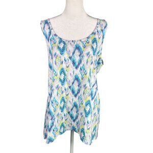 Fresh Produce Women's 1X 100% Cotton Sleeveless Tank Top Keyhole Back Ikat Print